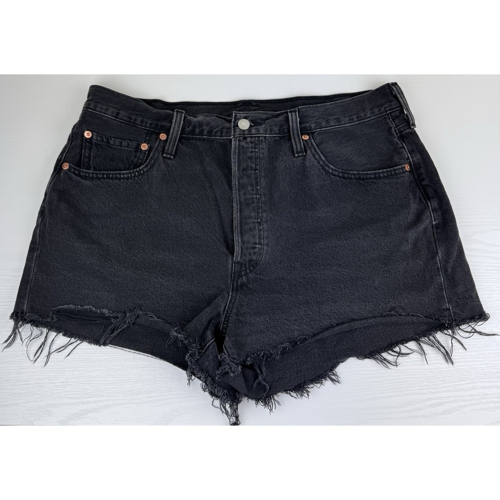 Levi's 501 Button Fly Shorts Raw Hem Distressed Womens W34 Light Wash Denim